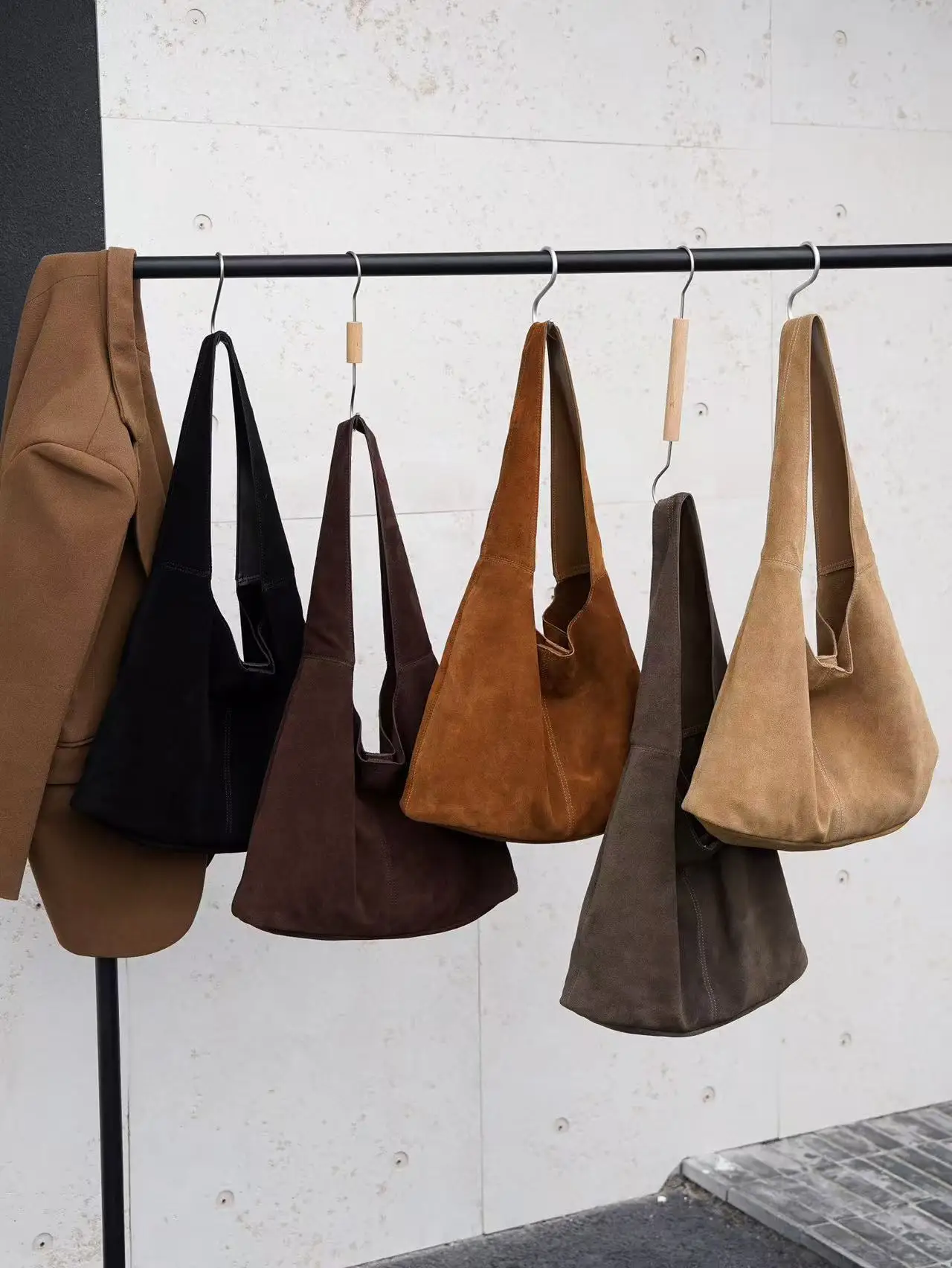 Women's Deer Skin Suede Tote Bag Cowhide Autumn Winter Casual Commuting Shoulder Bag Feng Shui Bucket Style