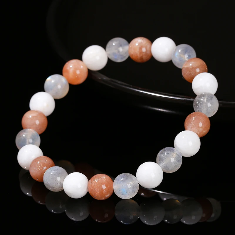 JD Natural Stone Gray Blue Moonstone Sunstone Shiny Irisation Bracelet Women Beautiful Elegant Handmade Birthday Party Gifts