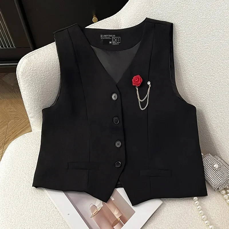 

Женский жилет, пальто, весна-осень, высококачественный женский костюм без рукавов, жилет, куртка, темпераментный модный женский пиджак, зажим для лошади