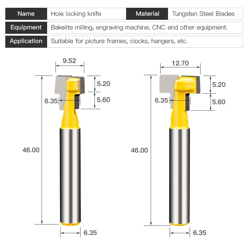 Imagem -06 - Lidiao t Track t Slot Router Bit 6.35 mm e 12.7 mm Haste Keyhole Router Bit Grooving Fresa para Ferramenta de Carpintaria de Madeira