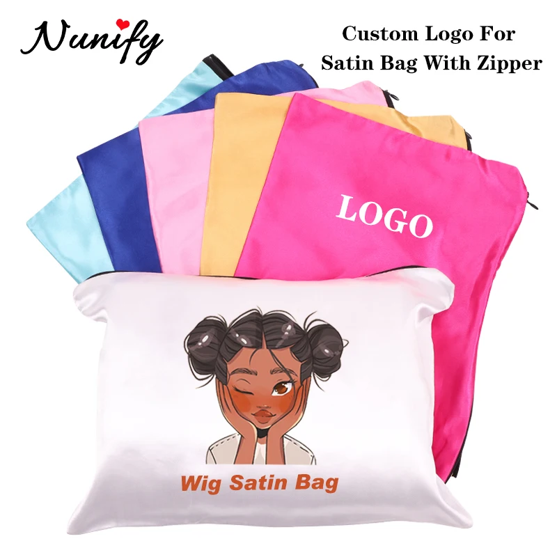 50Pcs Personalized Satin Bags For Packaging Hair Wig Storage Bags With Zipper Multipurpose Cosmetic Bags Travel Toiletry Pouch