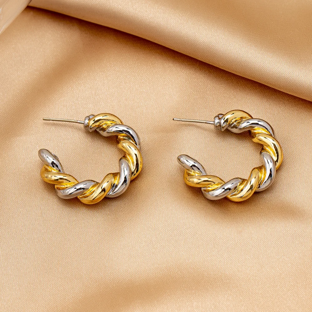 316 Stainless Steel 3D Wrinkled Irregular Square Spring Hoop Earrings Gold Silver Fluid Texture Art Heavy Unique Daily Jewelry S