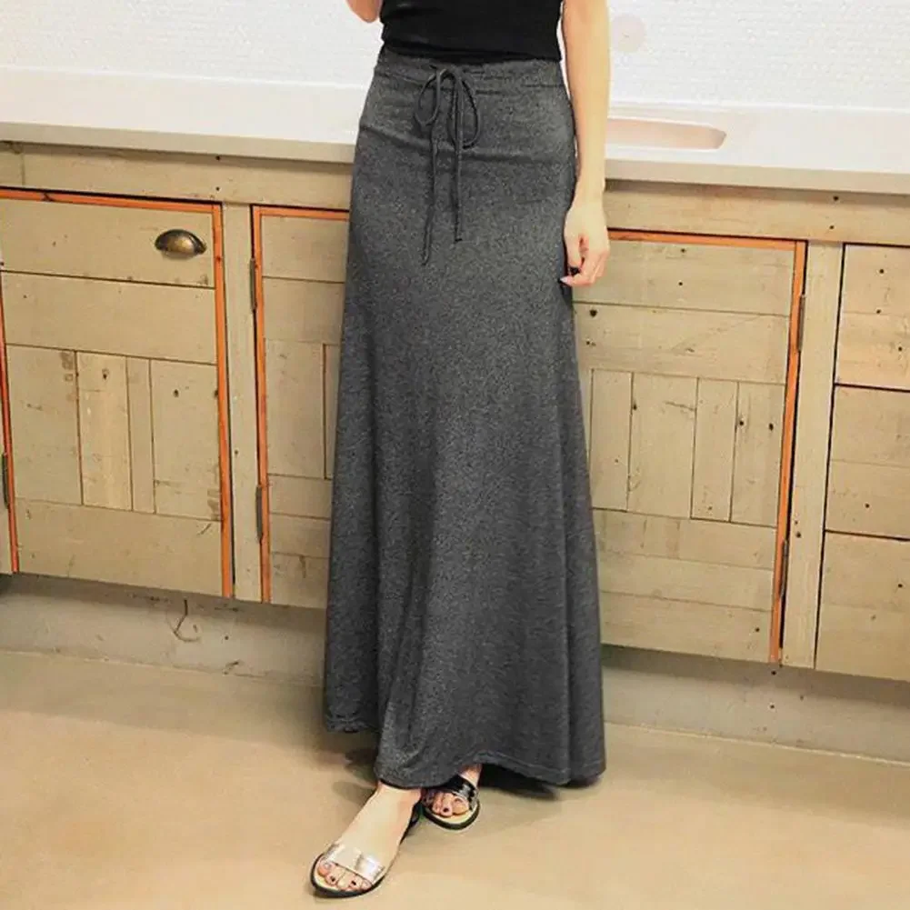 Skirt forAdjustable Drawstring High Waist Side Slit Large Hem Long Skirt Solid Color A-Line Skirt