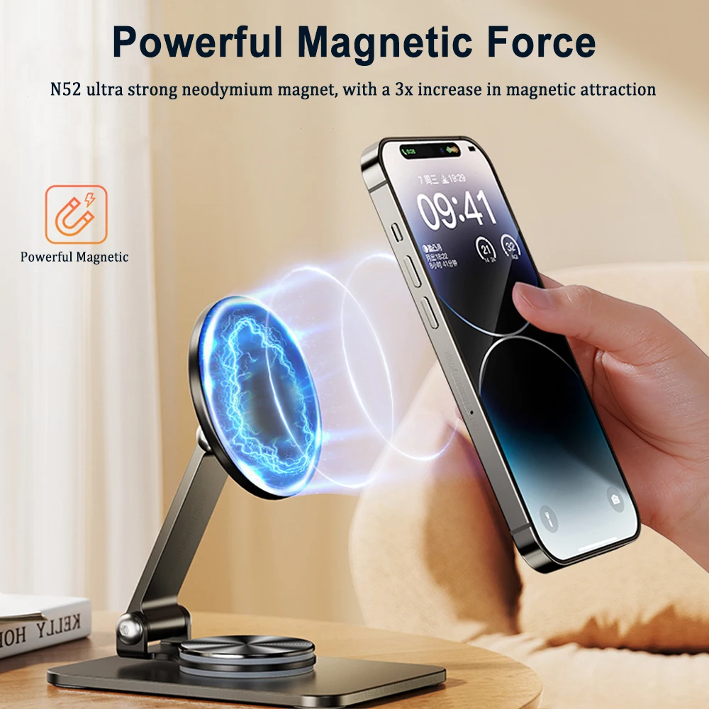 Phone Holder Desktop Magnetic Phone Stand 360° Rotation Foldable Desktop Cell Phone Stand For iPhone 15 14 13 12 Pro Max