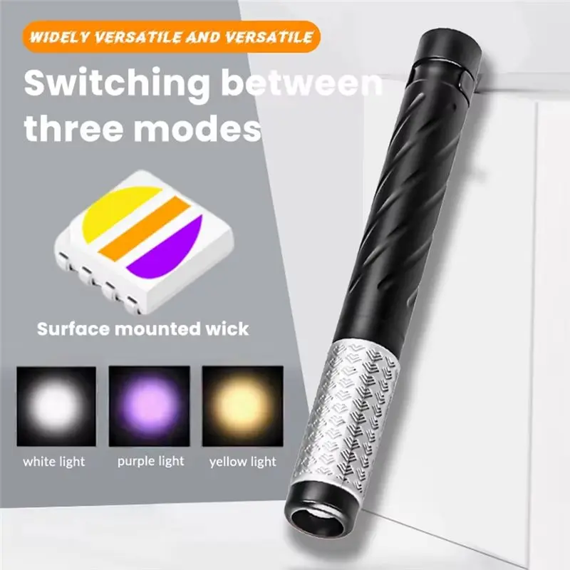 ABKW-Waterproof Bright LED Flashlight Pocket Pen Light 3-Color Flashlights For Outdoor Inspection Work Emergency Use