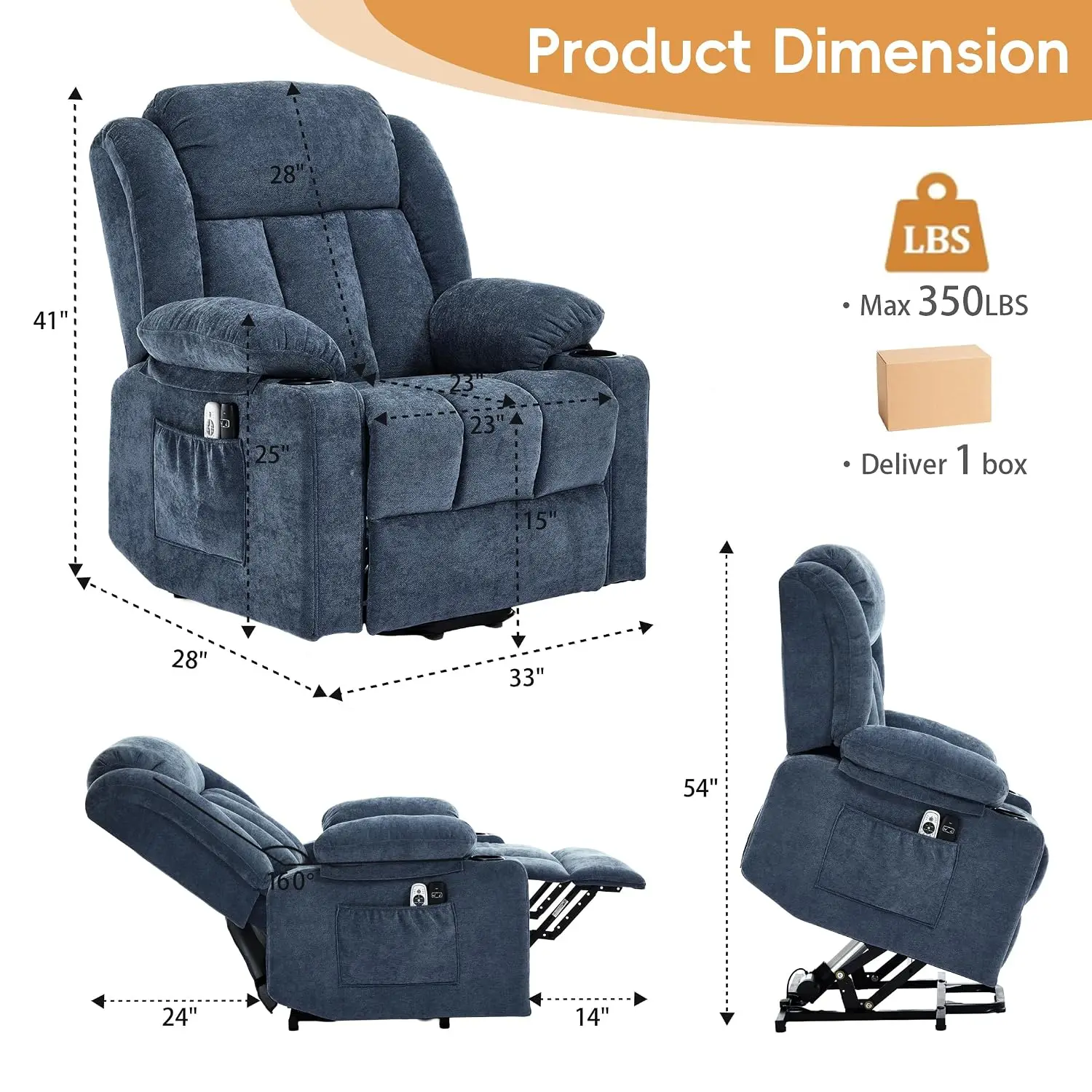 Power Lift Recliner for Elderly,Electric Recliner Chair with Massage & Heating for Adults, USB Charging, Cup, Customized