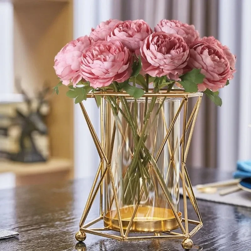 

Стеклянная ваза, аксессуары для цветочных композиций, свадебные украшения, прозрачная гидропонная металлическая полая рамка, геометрическая абстракция