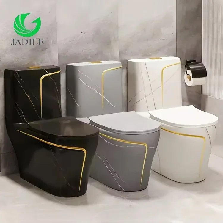 Bathroom Toilet,Luxury Inodoro Negro Sanitary Ware Ceramic Bathroom Porcelain Gold Black Colored Wc One Piece Toilet Bowl