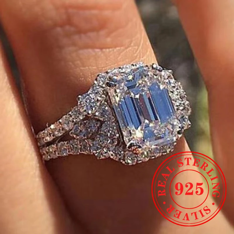 

Huitan Gorgeous Women Wedding Rings Real Sterling Silver AA Cubic Zirconia Modern Fashion Engagement Band Fine Jewelry Wholesale