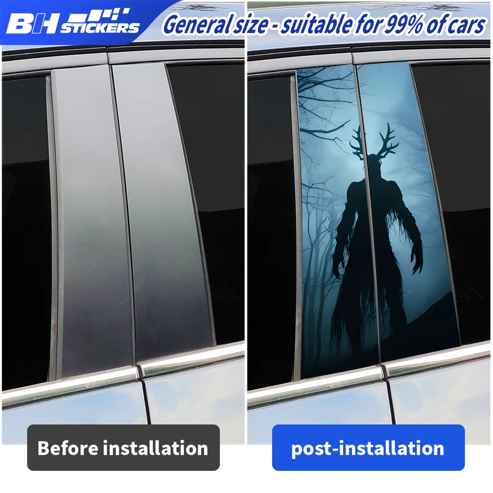 Mysterious Deer Antler Spirit Car Stickers B Pillar Decals Universal Window Middle Pillar Vinyl Wrap Auto Styling Accessories