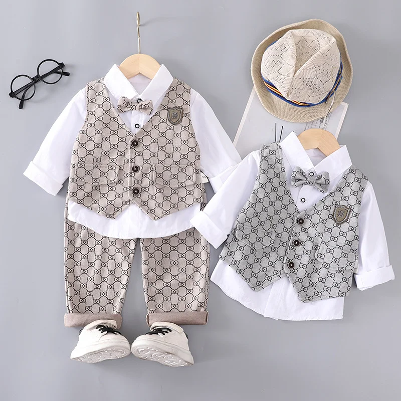 

Новый детский модный детский комплект с длинными рукавами для джентльменов, комплекты модной одежды для малышей, ведущих и выступлений