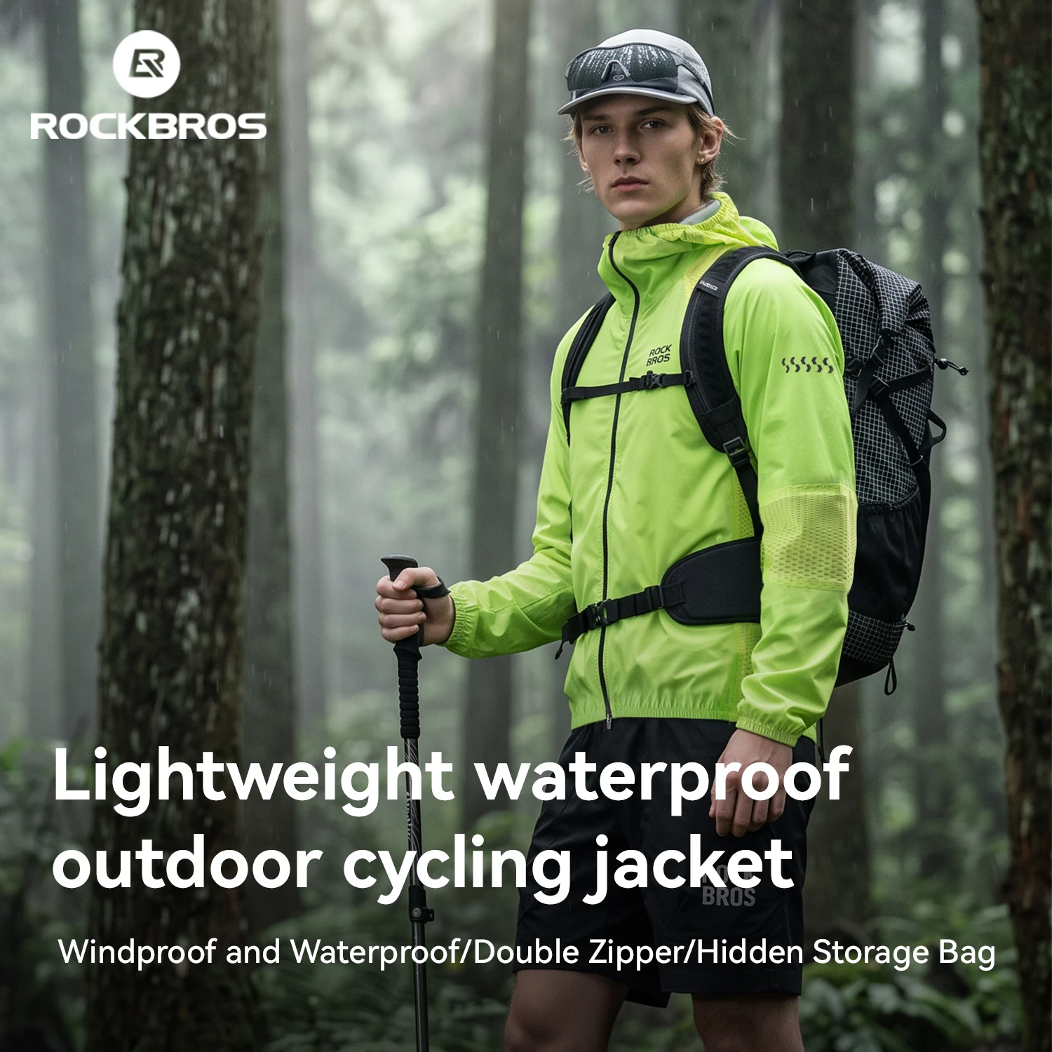 ROCKBROS Cycling Hooded Jacket Lightweight Windproof Breathable Raincoat Waterproof Hoodie Coat Outdoor Sports Cycling Clothing