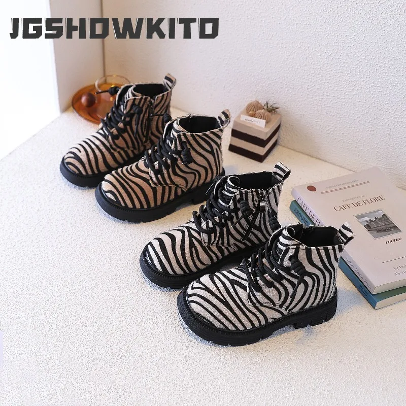 JGSHOWKITO Girls Retro Boots Patchwork Children Lace-up Ankle Boots Fashion Thick Bottom Kids Causal Leather Boots Side Zipper