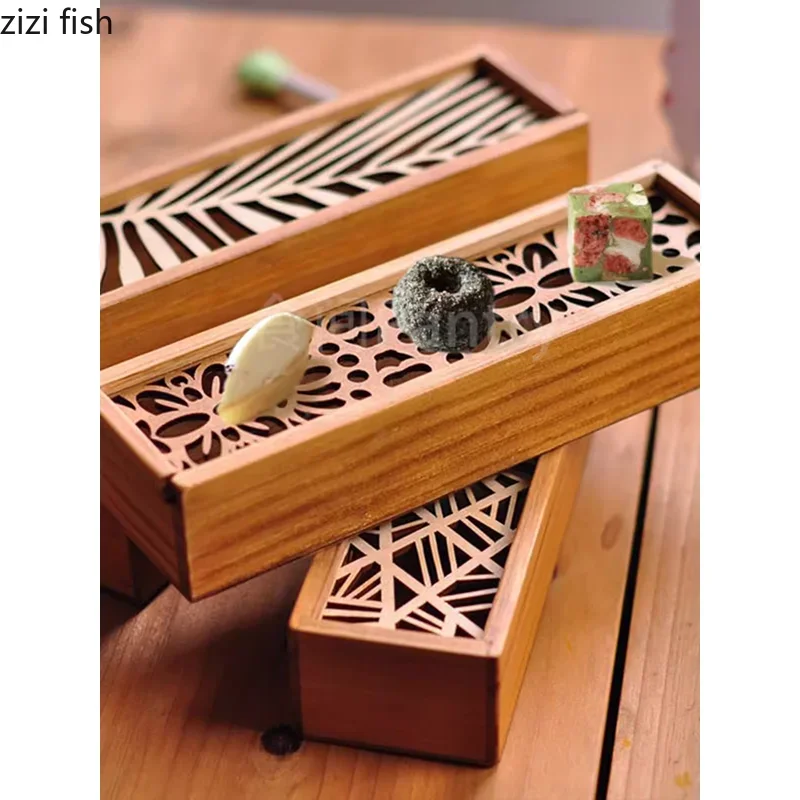 Creative Hollowed Out Wooden Sushi Plate Afternoon Tea Dessert Dim Sum Plate Molecular Food Display Plate Dry Ice Wooden Box