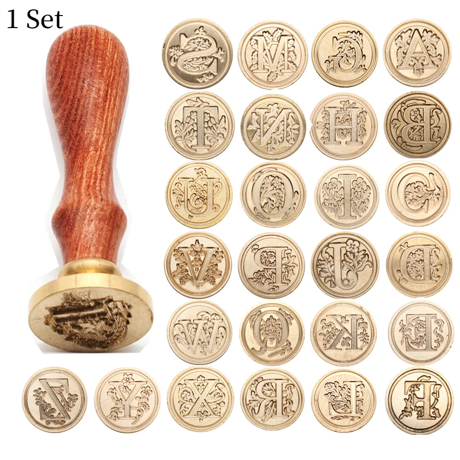 1 Set Letter A-Z Wax Seal Stamp Vintage Retro Brass Head Wooden Handle Alphabet  Initial Wax Classic Sealing Stamp