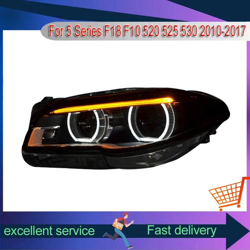 Front Lamp For BMW 5 Series F18 F10 520 525 530 2010-2017 Car Assembly Modified LED Headlight Angel Eye Daytime Running Light