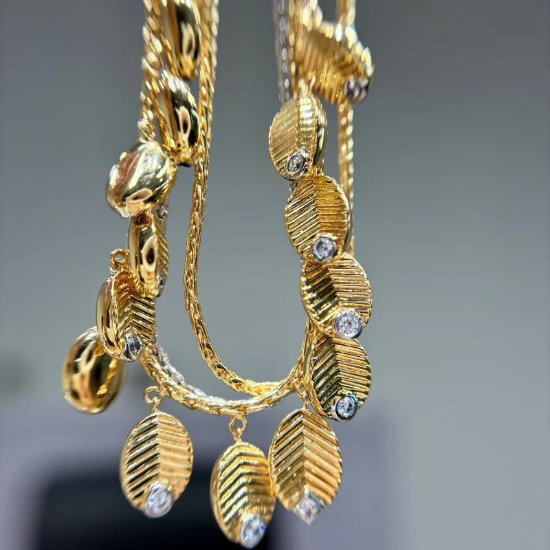 Cameo Italian Craftsmanship S925 Silver Gold Plated Coffee Bean Leaves High Carbon Diamond Necklace Vintage Fashion Jewelry