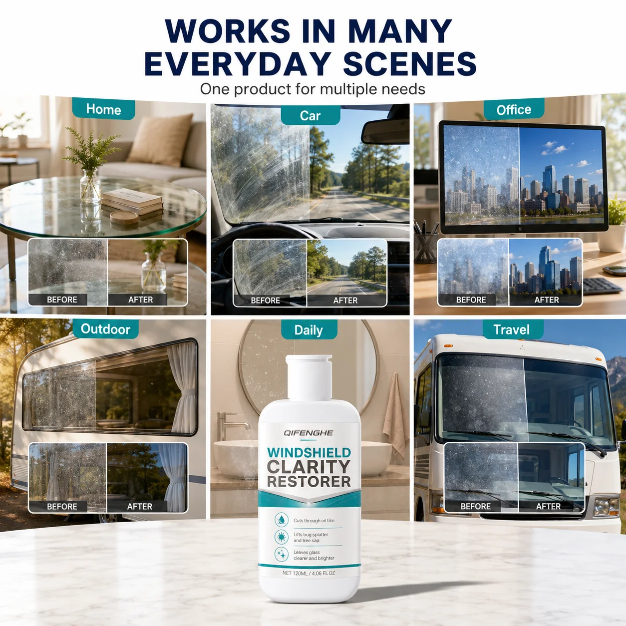 Car Windshield Glass Cleaner Clarity Restorer, Quickly Eliminate Oil Film Bug Stains for Bright Transparent Windows view 4