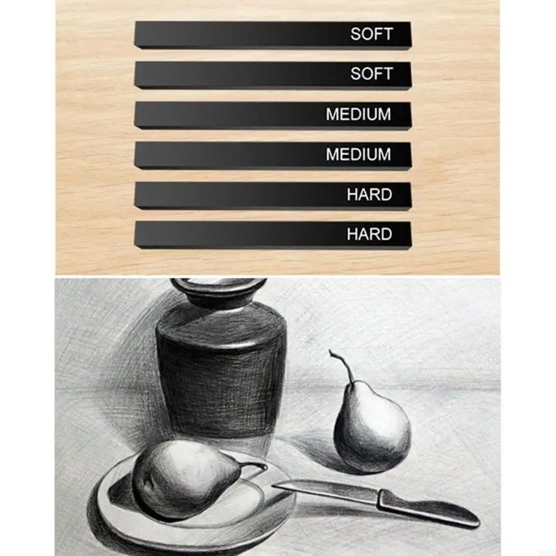 918C Black Charcoal Sticks Sketch Pencils for Drawing Sketching Shading Tools 6 PCS