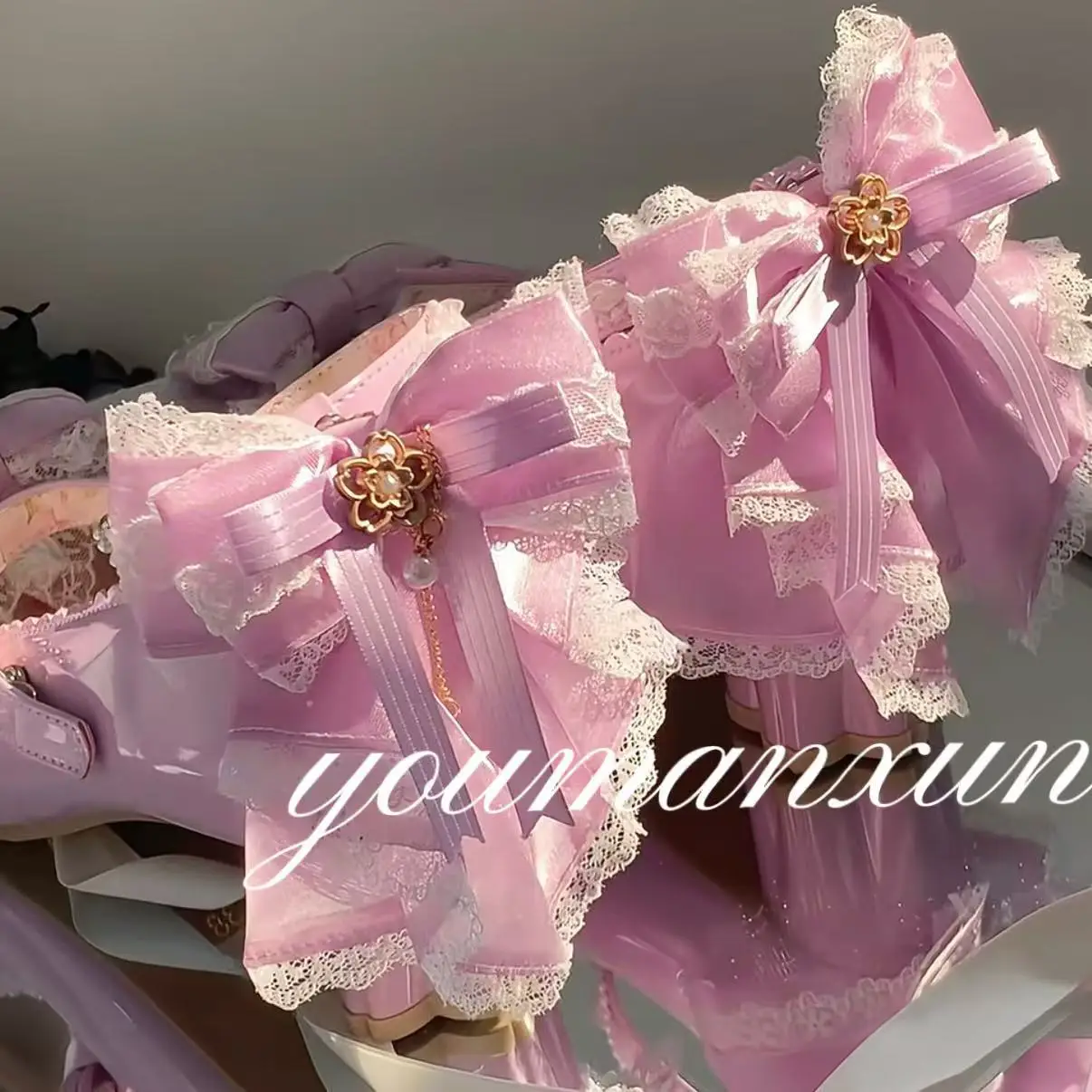 LEOSOXS Bowknot Lace Princess Lolita High Heels 2026 Summer New Mary Janes Fairy Style Cosplay Dress Shoes Beautiful Girls Shoes