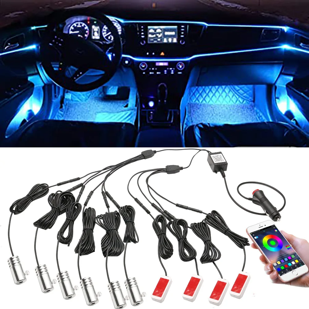 

Universal 10 in 1 RGB LED 8M Car Interior Ambient Decor Fiber Optical Strip Light by App Control car Decorative Atmosphere Lamps