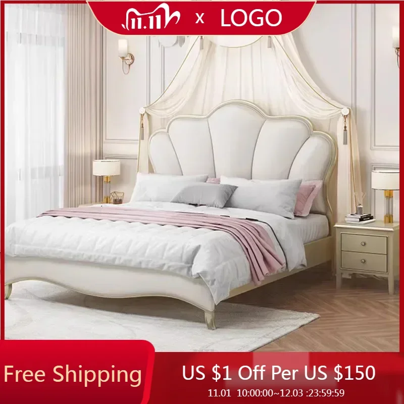 

Nordic Luxury Bed Double Modern Whitr Wood Headboard Bed Frame Double Girl Boys Sleeping Cama Matrimonio Bedroom Furniture