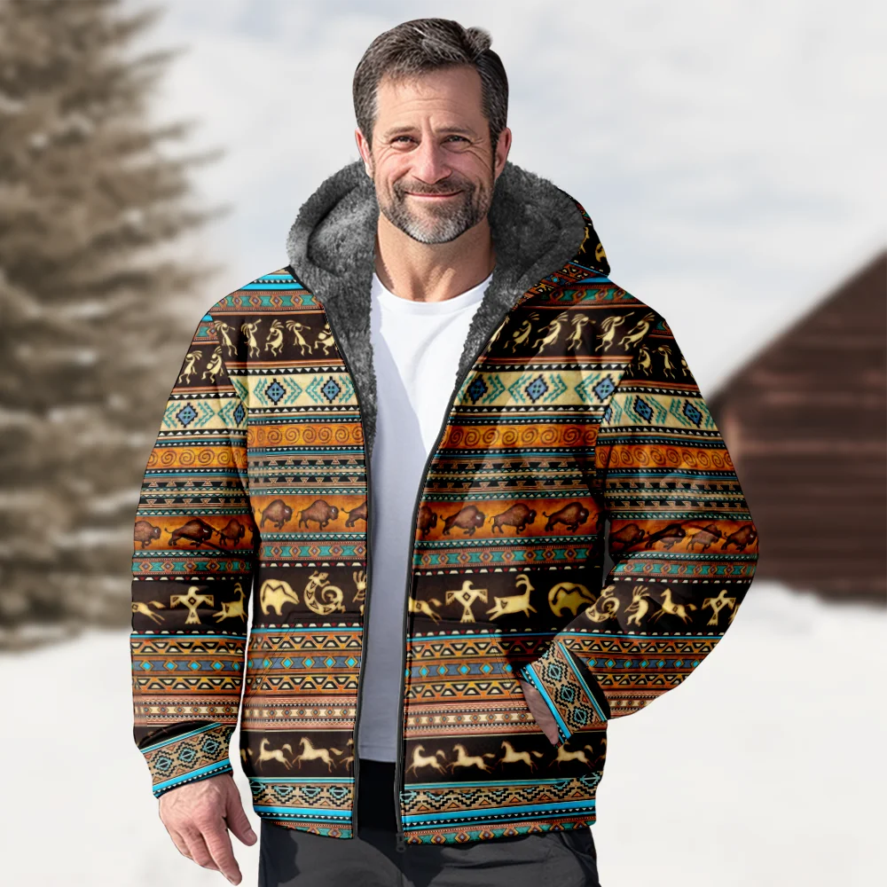 Abrigos de chaquetas de invierno para hombre, abrigo de ropa de algodón con patrón de estilo bohemio, viaje de HOLIDAY de secado rápido