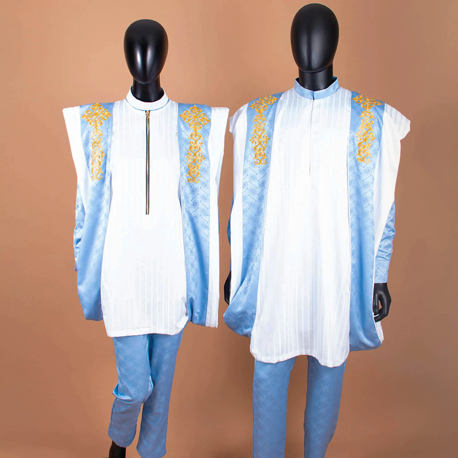 APTX African Couple Clothes Men Women Matching Agbada Robe Shirt Pant Suit 3 Pieces Set for Wedding Daily Love Wear TY21C032