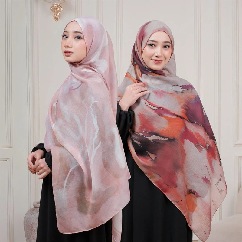 

Watercolour Floral Printed Modal Breathable Soft Cotton Rayon Muslim Hijab Viscose Woven Islamic Turban Modal Women Shawls Scarf