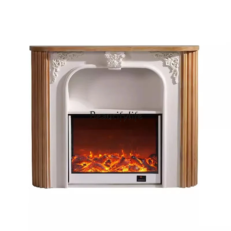 

Vintage Engraving Fireplace Mantel Electronic Simulation Flame Fireplace Entrance Storage Stand Handmade Embossed Curio Cabinet