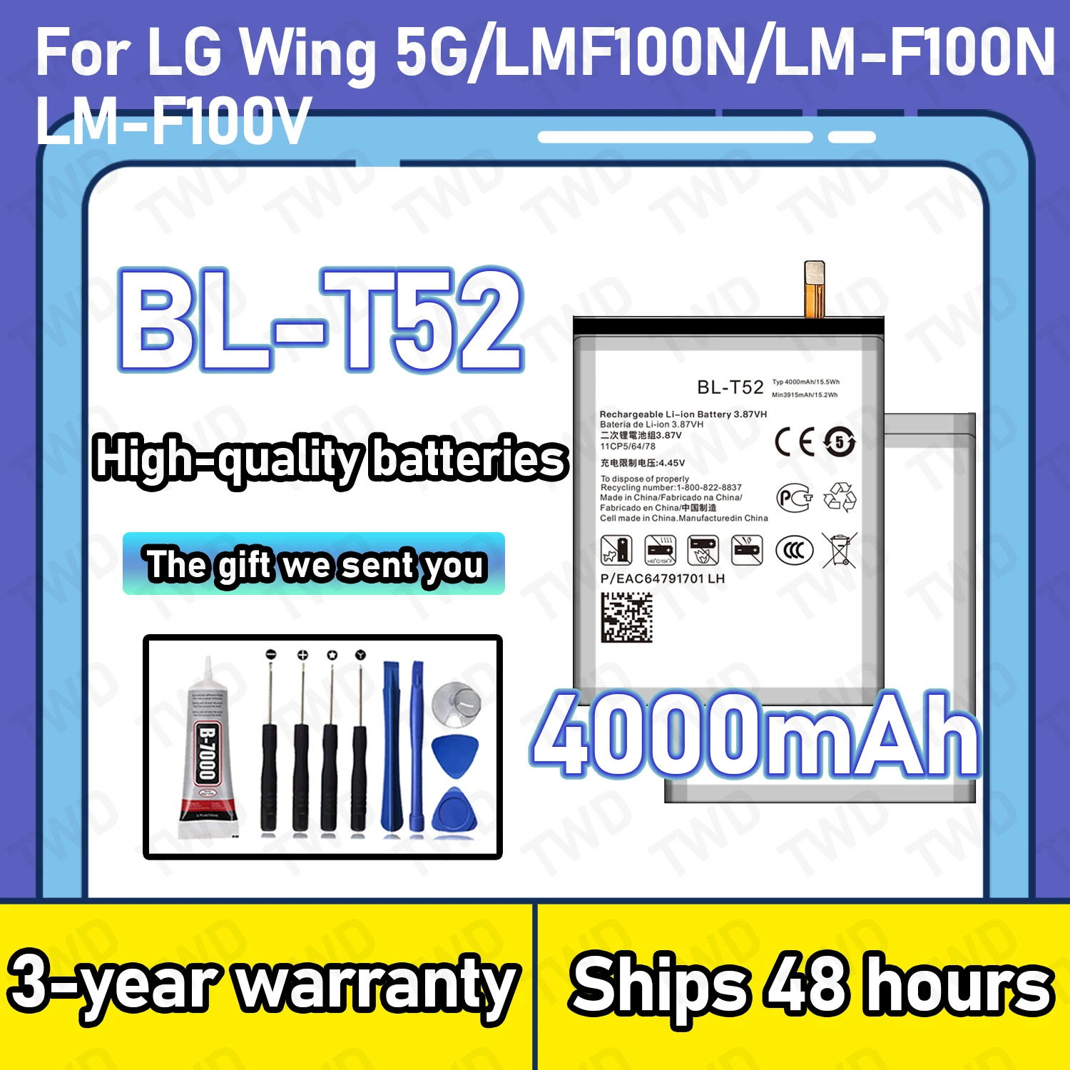BL-T52 بطارية ذات سعة كبيرة لبطاريات LG WING 5G/LMF100N جديدة عالية الجودة + أدوات مجانية #1