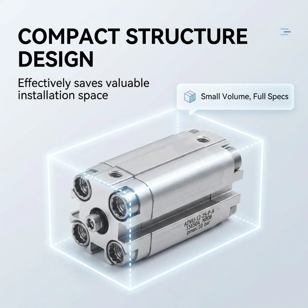 ADVU Series Compact Pneumatic Cylinder Double Acting Air Cylinder Bore 16mm with Magnetic Sensor Slot for Industrial Automation