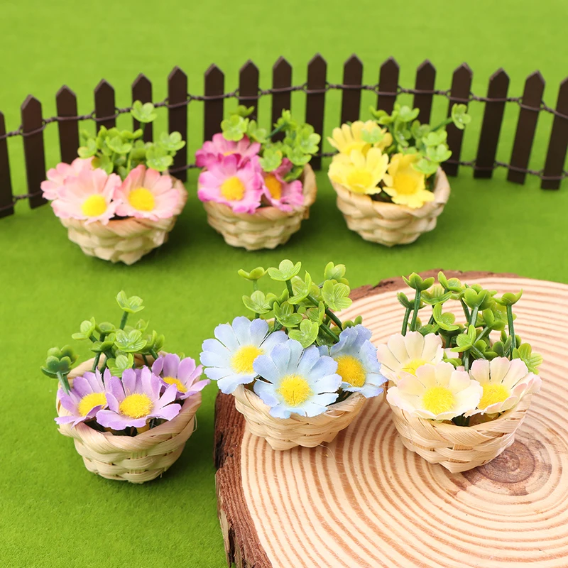 1/12 Dollhouse Simulation Flower Basket Potted Plants Dollhouse Mini Garden Decoration Dolls House Home Accessories