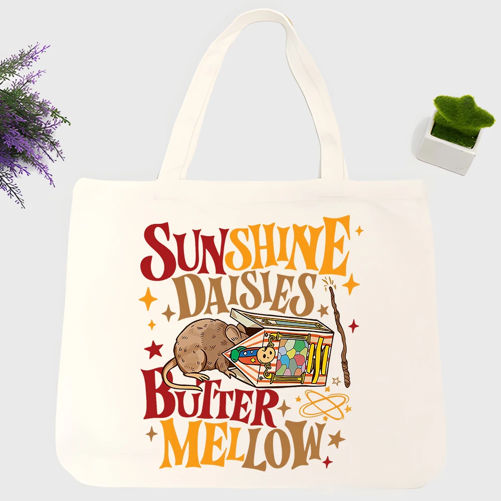 Men's canvas tote bag with animal and vintage text graphic, retro style for daily shopping and casual outings