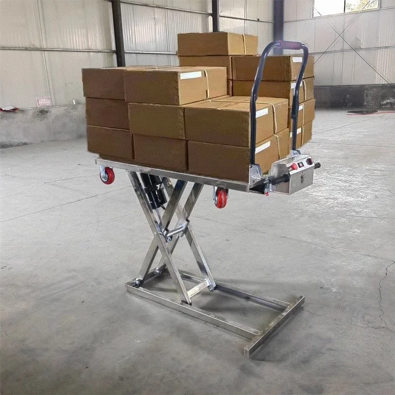 Mesa elevadora de tijera eléctrica hidráulica, carrito de carga de acero de 4 ruedas y plataforma de camión de plataforma plana, manipulación directa de carga de fábrica, 300kg