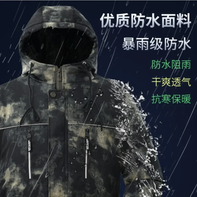 Winter men's medium long outdoor cold camouflage cotton-padded coat high quality thick and fleece warm cold work clothes size3XL