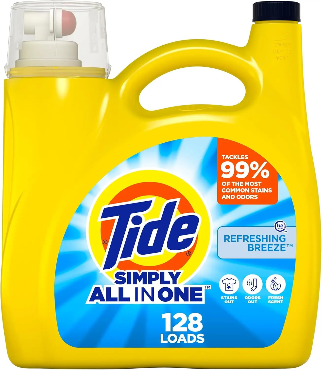 

All-In-One Liquid Laundry Detergent, Refreshing Breeze Scent, 128 Loads, 168 fl oz for Fresh Clean Clothes
