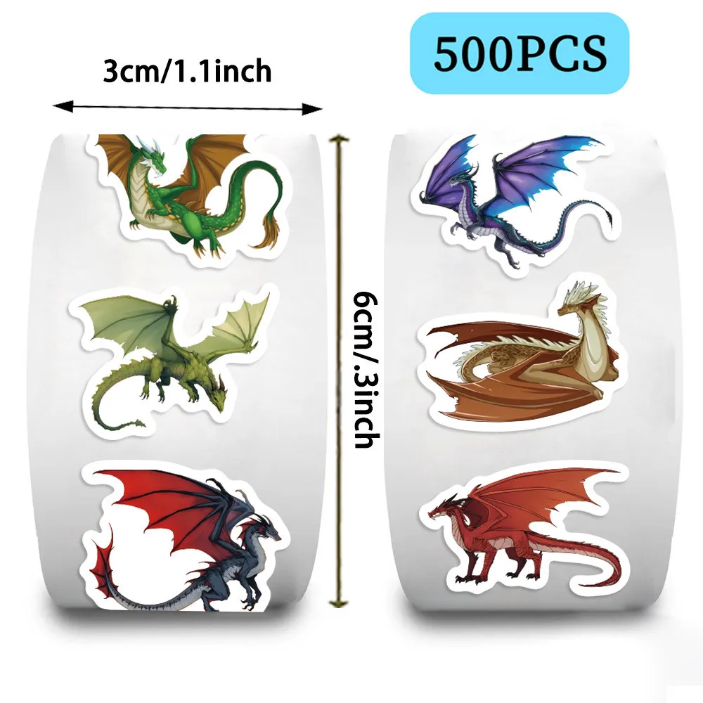 500 piezas/rollo de pegatinas de dibujos animados de la casa del dragón, lindos calcomanías en rollo para diarios y decoración de fundas de teléfono, grabación, tienda de vida