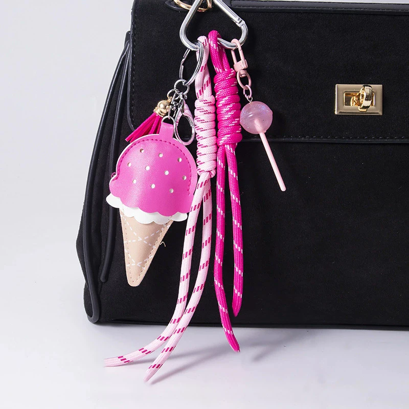New Women's Pendants Leather Ice Cream Bag Pendants Mini Lollipop Buns Car Key Chains Simple Fashion Bag Accessories Bag Charm