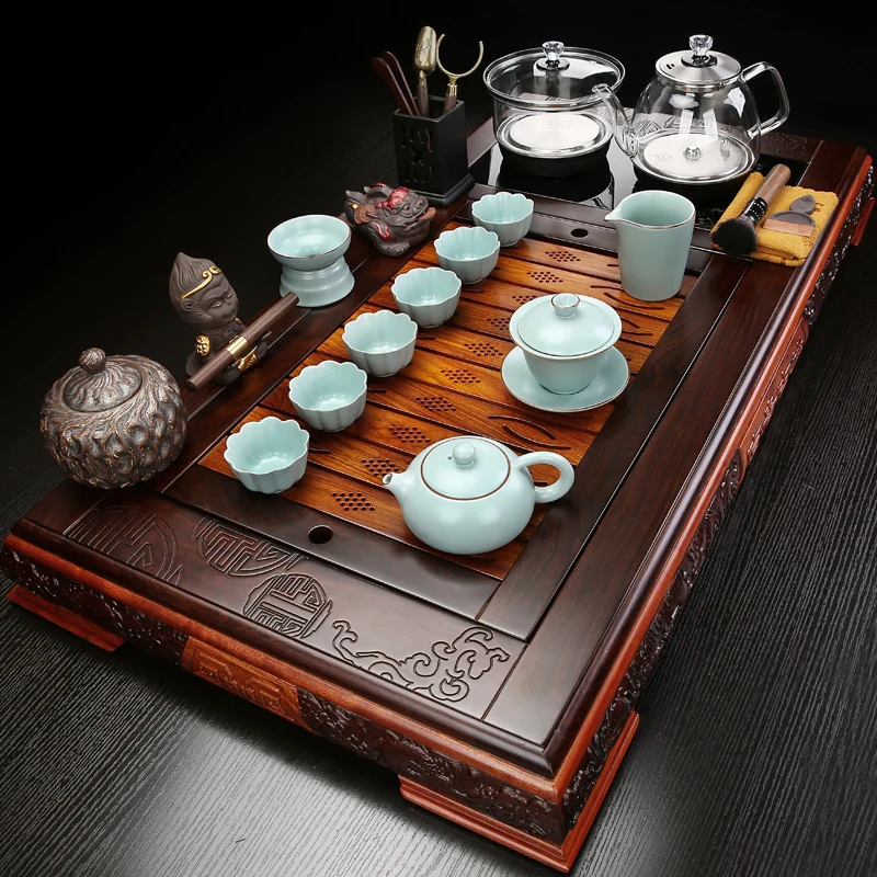 

Accessories Wooden Tea Tray Serving Decorative Office Chinese Drainage Kitchen Tea Tray Living Room Bandejas Home Decorationgs