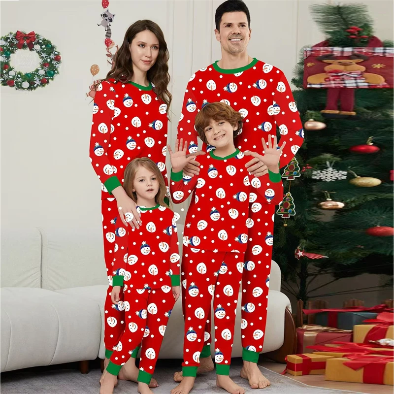 

2024 Christmas Family Matching Pajamas Sets Snowman Daddy Mommy and Me Xmas Pj's Clothes Father Mother Children Nightwear