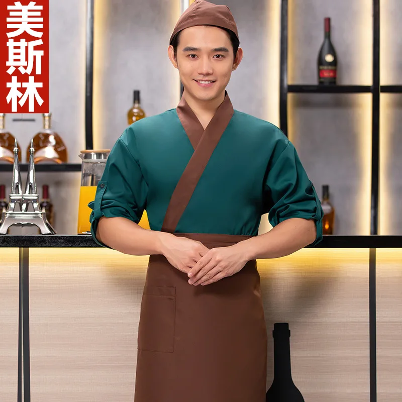 Japanese work clothes izakaya sushi restaurant waiter chef and kimono long-sleeved work uniforms for men and women.