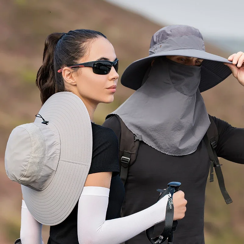 

Summer Panama Hat Anti-UV Sun Hats for Women Men Breathable Bucket Hat with Neck Flap Outdoor Wide Brim Hiking Fishing Hat Caps