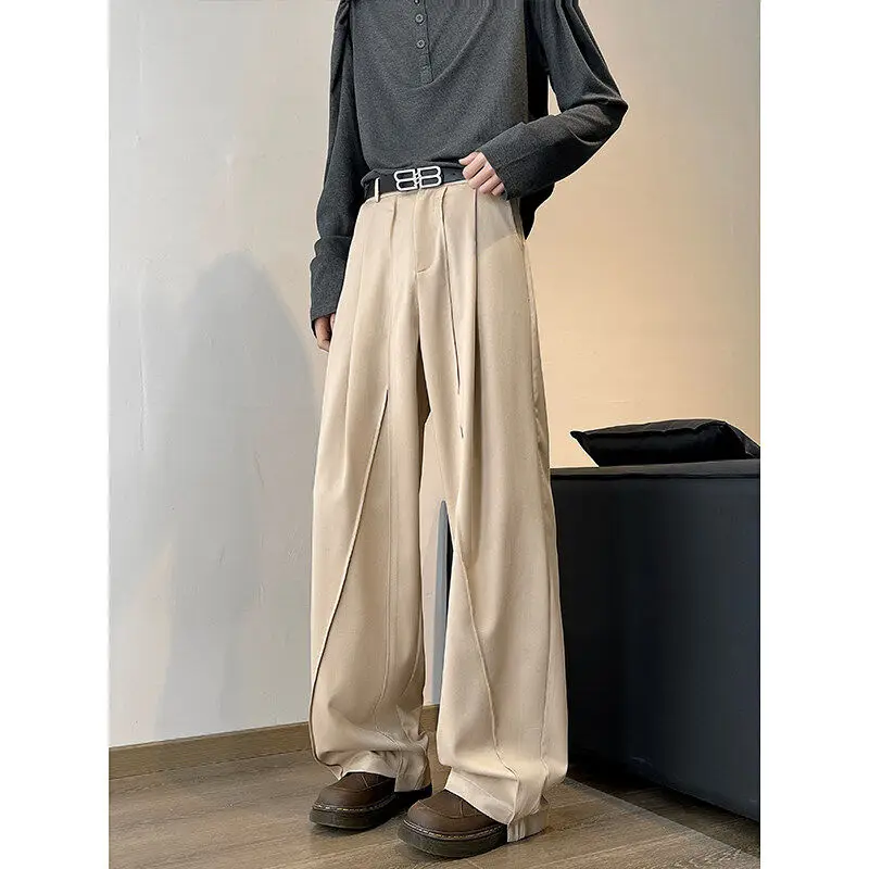 

Spring Summer 2025 Men's Wide Leg Casual Pants Loose Fit Trendy Versatile Large Size Straight Cut Drapey Sle Long Trousers