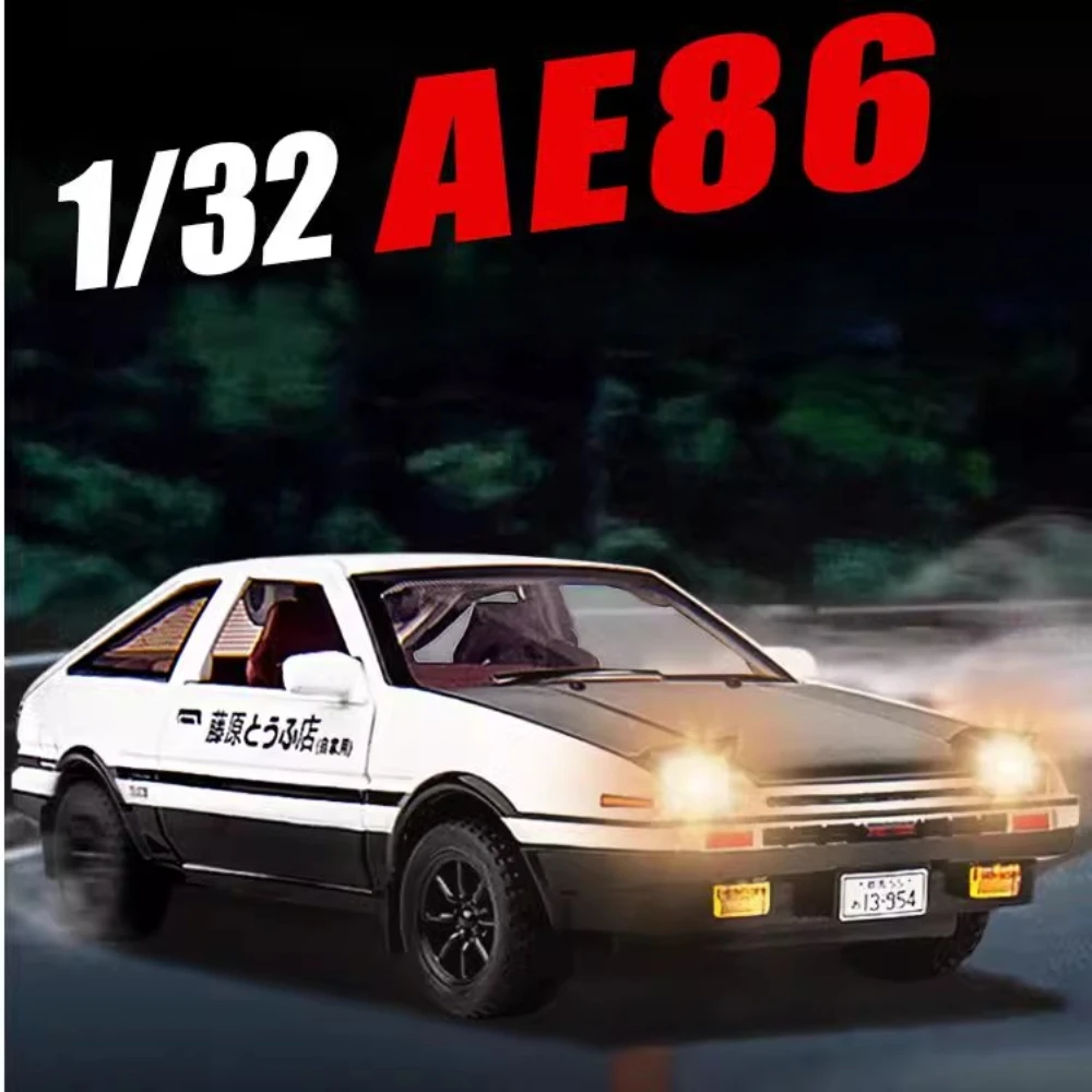 1:32 Initial D AE86 Crown Kluger Car Model Toy Metal Diecast Rubber Tires Pull Back Music Light Vehicles Toys Gifts For Kids Boy