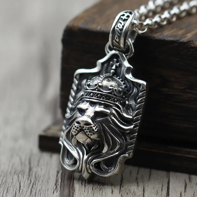 

925 sterling silver lion head pendant, men's personalized trendy accessory, domineering European and American punk beast head pe