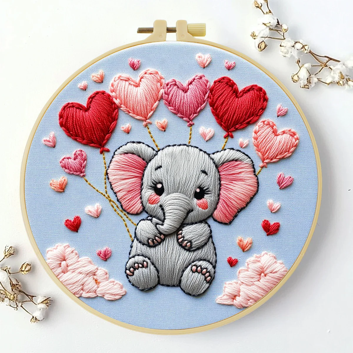 1 Stück 20X20CM/15X15CM 7,87/6,3 Zoll Niedlicher kleiner Elefant Taschen-Stickerei Starter-Kit DIY-Kit DIY-Stickerei-Set Handarbeiten – Detail 2