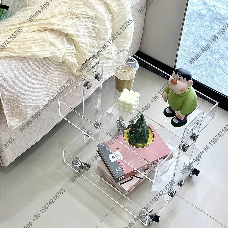 Mn Acrylic Edge Table, Transparent Movable Trolley, Bedside Table, Light Luxury Coffee Table, Living Room Multi-layer Trolley Ed