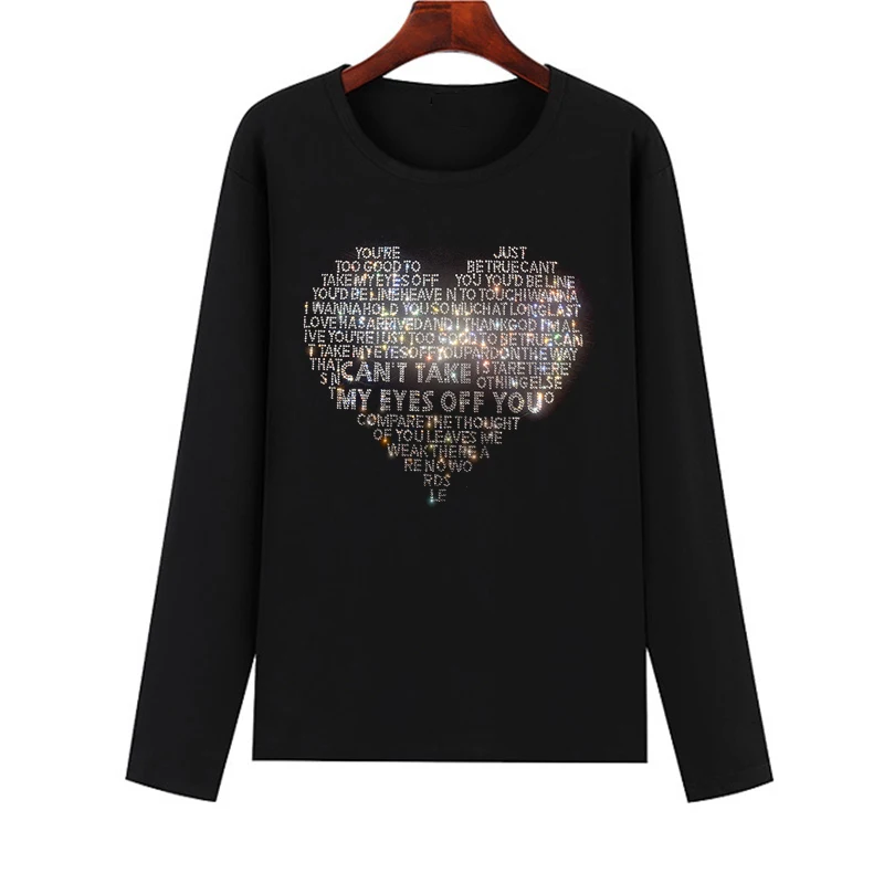 

Loose large size women's spring, autumn and winter T-shirt hot diamond love letter diamond picture lady's T-shirt