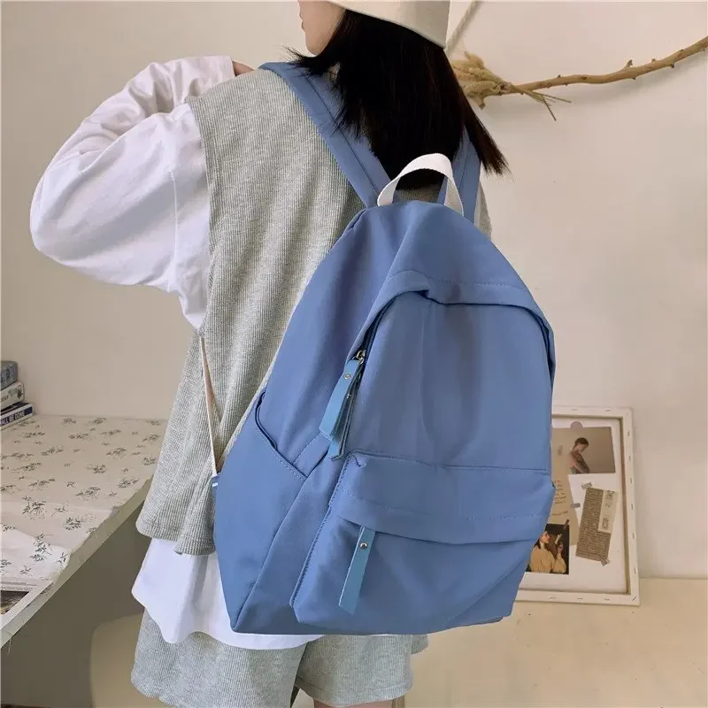 Women Schoolbag Waterproof Large Capacity School Backpack Smooth Zipper Solid Color Teens Girl Casual Back Pack Student Book Bag